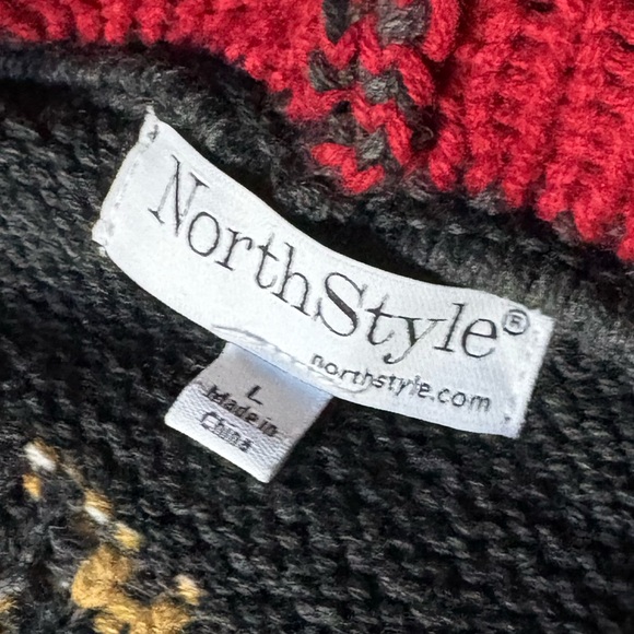 NorthStyle Red and Black Knit Hooded Ling-line Cardigan Size Large - Picture 6 of 6